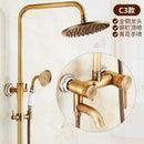 RUNZE All Copper Rain Shower Set European Retro Bathroom Shower Full Set With Shower Head