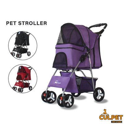 Foldable Pet Stroller Dog Detachable Cart with 4 Wheels