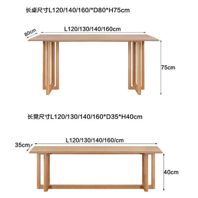 PINA 【Natural Rattan】Japanese Solid Wood Dining Table Bench Household Small Family Rattan Weaving