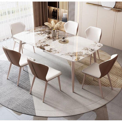 Luxurious Light Rock Plate Table Chair Set Modern Rectangular Dining Table