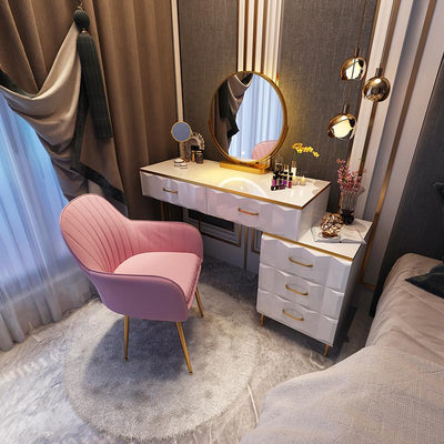 Nordic Dressing Table Luxury Storage Computer Desk with Led Light Mirror Bedroom Dressing Table