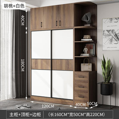 (YIGLE) Wardrobe Nordic Bedroom Solid Wood Modern 2021 Simple Push-door Small-family Collection