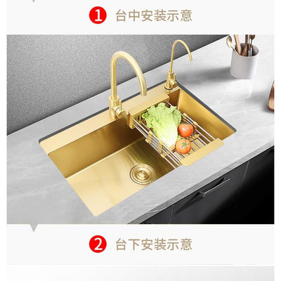 Golden Sink Thickened 304 Food Grade Stainless Steel Nano Antibacterial Single Basin Sink