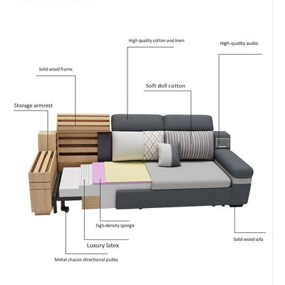 YOOKE Folding Sofa bed with audio storage function study dual-use foldable sofa 3 seater sofa bed