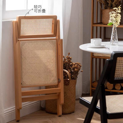 Nordic Rattan Chair Solid Wood Dining Chair Study Chairs Balcony Handmade Portable Chair Design