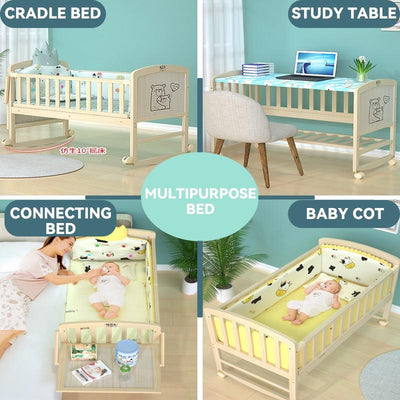 HOOOPET Baby Cot Baby Bed Multifunctional Solid Wood Baby Rocker Unpainted Children's Bed Small Bed