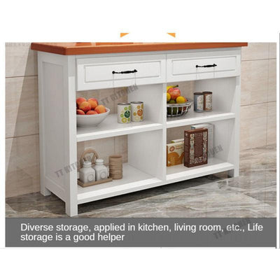 Mobile Kitchen Cabinet Solid Wood Set Multi-functional Simple Bar With Drawer Dinning Table