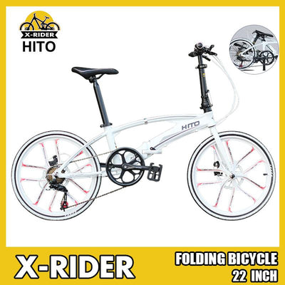 Hito X6 Folding Bicycle White 22 Inch Double Tube Ultra Light Portable Road Foldable Bike With Disc