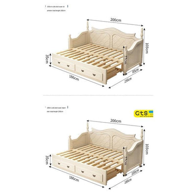 American Solid Wood Sofa Bed Bedroom Retractable Bed Folding Multifunctional Sitting Bed