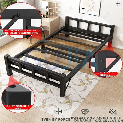 Gs Solid Wooden Foldable Bed Single Bed Frame 1.2m Household Simple Double Nap Pine Iron Frame