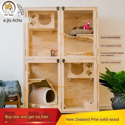 Cat Cage Family Indoor Cat Nest Solid Wood Cat Villa Luxury Cat House Cat Cabinet Cat House