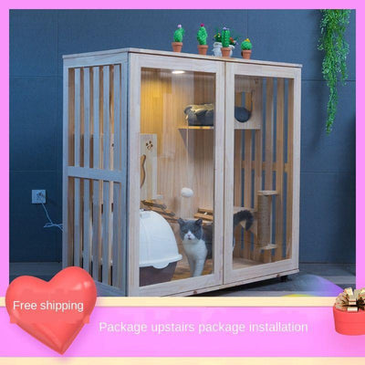 Cat Cage Villa Double-decker Three-story Display Cabinet Solid Wood Pet House