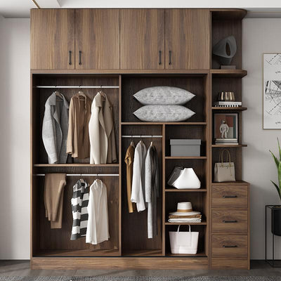 (YIGLE) Wardrobe Nordic Bedroom Solid Wood Modern 2021 Simple Push-door Small-family Collection