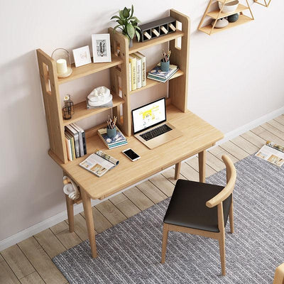 Nordic Desk Solid Wood Computer White Children's Study Modern Minimalist with Bookshelf Table