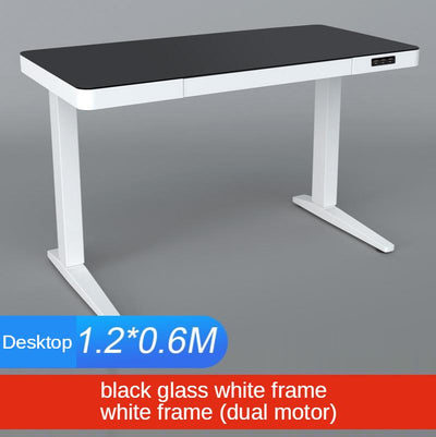 【In Stock】Hollin 21 X4 Study Desk Height Adjustable standing office table white blackTempered Glass