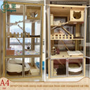 Pazazz Real Wooden Cage Villa Apartment Home Oversized Multi-storey Indoor Cat House with Toilet