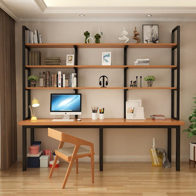 🎉Ready Stock🎉Loft Double Solid Wood Desk Bookshelf Combination Home Office Long Study Computer