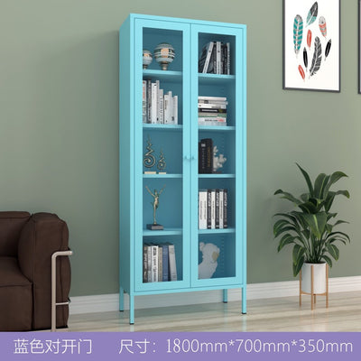 Bookshelf Cabinet Living Room Dustproof Bookshelf Wrought Iron Glass Door Bookcase Home Floor