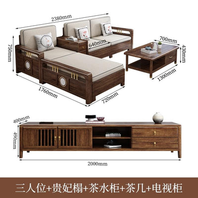 AUSITUR Sofa Living Room Solid Wood Sofa Winter And Summer Dual-use New Chinese Chaise Sofa Set