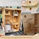 Pazazz Real Wooden Cage Villa Apartment Home Oversized Multi-storey Indoor Cat House with Toilet