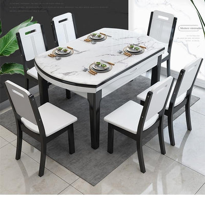 Marble and Chair Combination Modern Simple Telescopic Folding Variable Round Dining Table Solid Wood