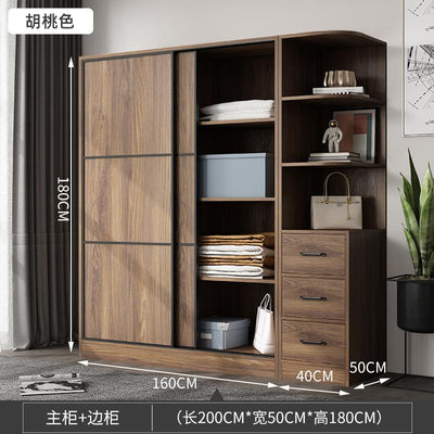 (YIGLE) Wardrobe Nordic Bedroom Solid Wood Modern 2021 Simple Push-door Small-family Collection