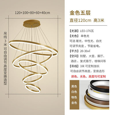 HJFA Living Room Chandelier Modern Simple Light Luxury Duplex Staircase Hall Golden Circle Circular