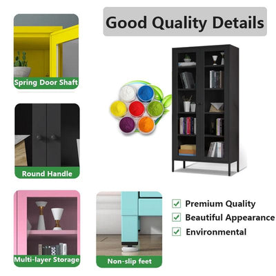 Household Nordic Book shelf Bookshelf Cabinet Multifunctional Iron Glass Door Shelf Storage Cabinet