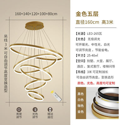 HJFA Living Room Chandelier Modern Simple Light Luxury Duplex Staircase Hall Golden Circle Circular