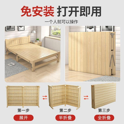 Free Mattress Solid Wooden Foldable Bed Single Bed Frame 1.2m Household Simple Double Solid Wood