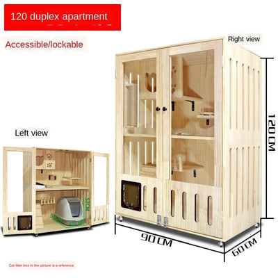 Closed Luxury Solid Four Wood Seasons Universal Double-layer Cabinet Home Cage Villa Cat House