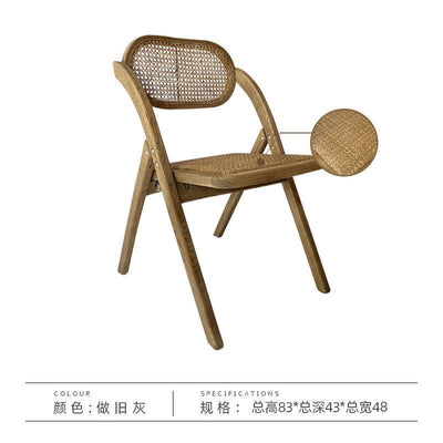 GC Rattan Chair Foldable Portable Chair Solid Wood Dining Chair Old Rattan Woven Modern Household