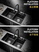 Black Nano Kitchen Sink Double Kitchen Dish Basin 304 Stainless Steel Handmade Household Sink Set