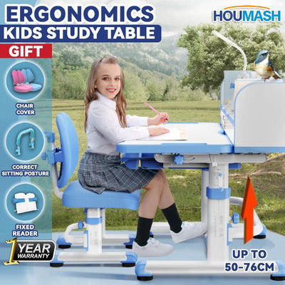 HOUMASH Children Ergonomic Study Table Desk and Chair Set / Height Adjustable Kids Study Table