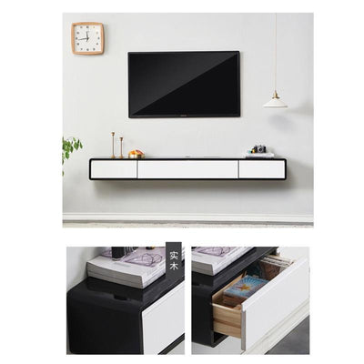 Solid Wood Wall-mounted TV Cabinet Home Living Room Bedroom Ultra-narrow White Minimalist