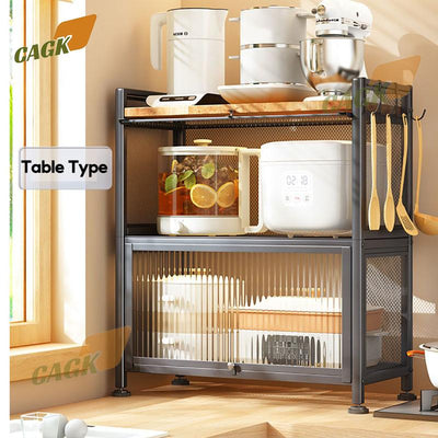 CAGK Kitchen Rack Storage Cabinet With Door Floor-standing Multi-layer Microwave Oven Pot Rack