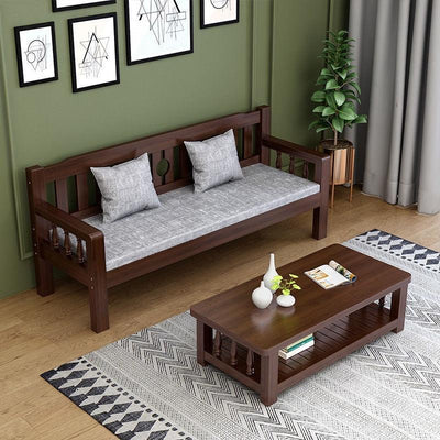 Sofa Solid Wood Small Apartment Wooden Simple Three-person Chair Double Bench Living Room