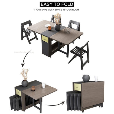 FREE Installation Retractable Dining Table Set Nordic Multifunctional Folding Dining Table Chair