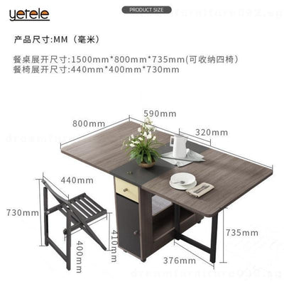 Foldable Dining Table And Chairs Solid Wood Belt Storage Multi-functional Table Set Retractable