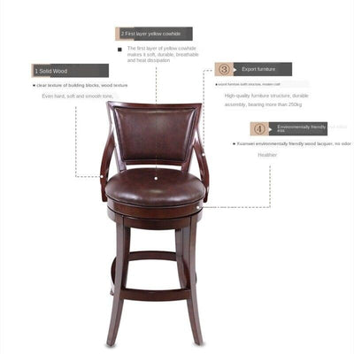 Bar Chair Chuangyun American Country First Layer Cowhide Rotating Beech Genuine Leather High