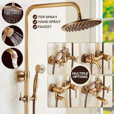 RUNZE All Copper Rain Shower Set European Retro Bathroom Shower Full Set With Shower Head