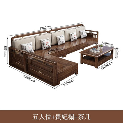 AUSITUR Sofa Living Room Solid Wood Sofa Winter And Summer Dual-use New Chinese Chaise Sofa Set