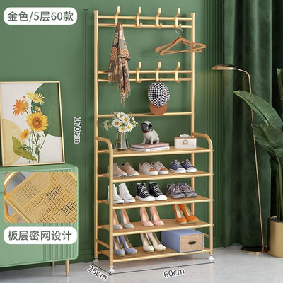 Shoe rack light luxury multi-layer shoe cabinet metal shoe rack multi-functional two-in-one coat