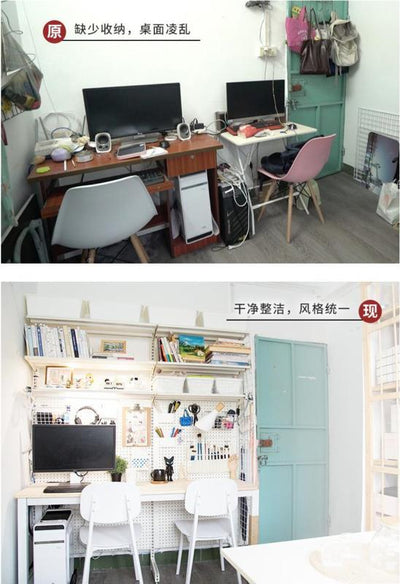 【Free Shipping】Girl Desk Bookshelf Combination Hole Board Shelf Double Bedroom Computer Bookcase