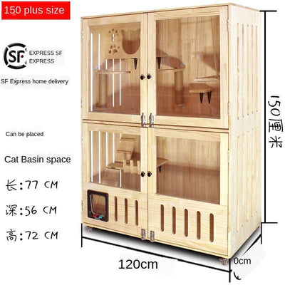 Luxury Villa Solid Wood Closed Cage Transparent Nest Wooden House Display Cat Cabinet