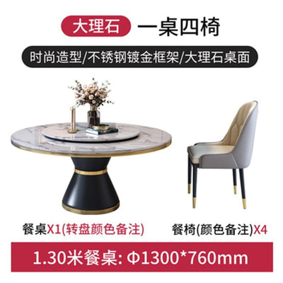 APOLLO Natural Marble Dining Table With Turntable Simple Slate Round Table Dining Table And Chair