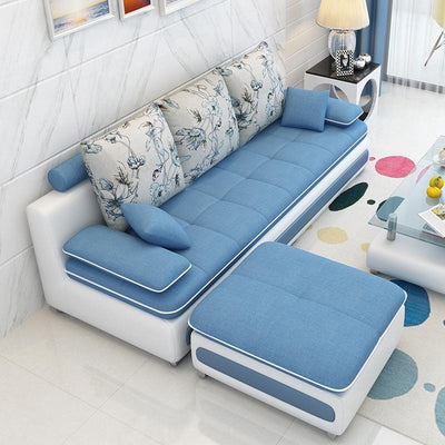 L-shaped 3-4 Seat Sofa With Footrest Living Room Economical Sofa Bed Combo Set Removable And