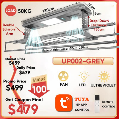 [SG LOCAL] Automated Laundry Rack Tuya-app Control Ceiling Clothes Drying Rack 5 Years Warranty