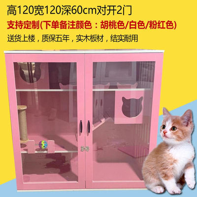 Cage Villa Luxury Home Apartment Double-deck Large Size with Toilet House Glass Cat Cabinet Solid