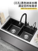 Dices Black Nano Double-slot Kitchen Hand-made Washing Basin Stainless Steel Household Oversized